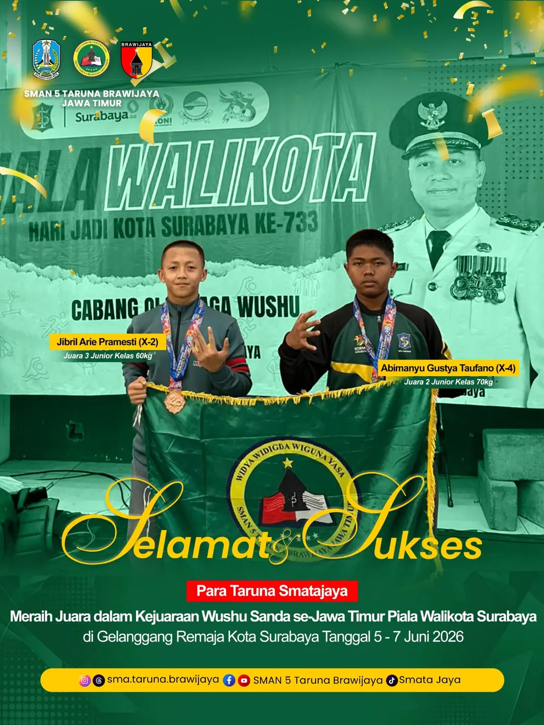 Dua Taruna Muda SMATAJAYA Naik Podium Wushu Sanda di Surabaya