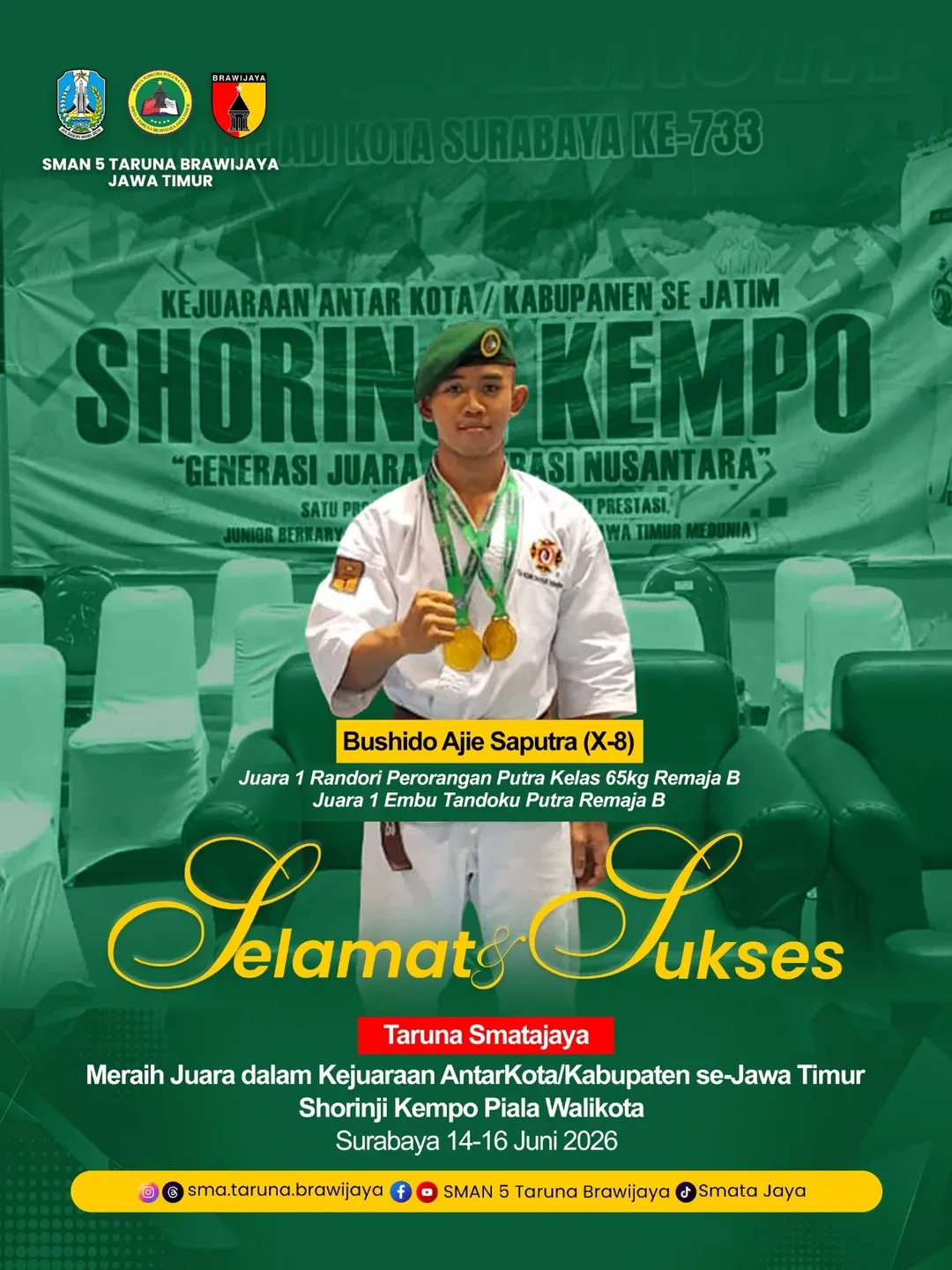 Bushido, Taruna Smata Jaya Borong Dua Emas Kejuaraan Shorinji Kempo Piala Wali Kota Surabaya