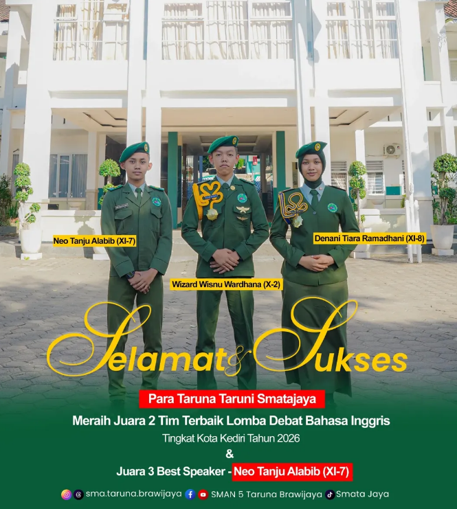 Siswa SMAN 5 Taruna Brawijaya Jawa Timur Raih Juara di Lomba Debat Bahasa Inggris Tingkat Kota Kediri 2026