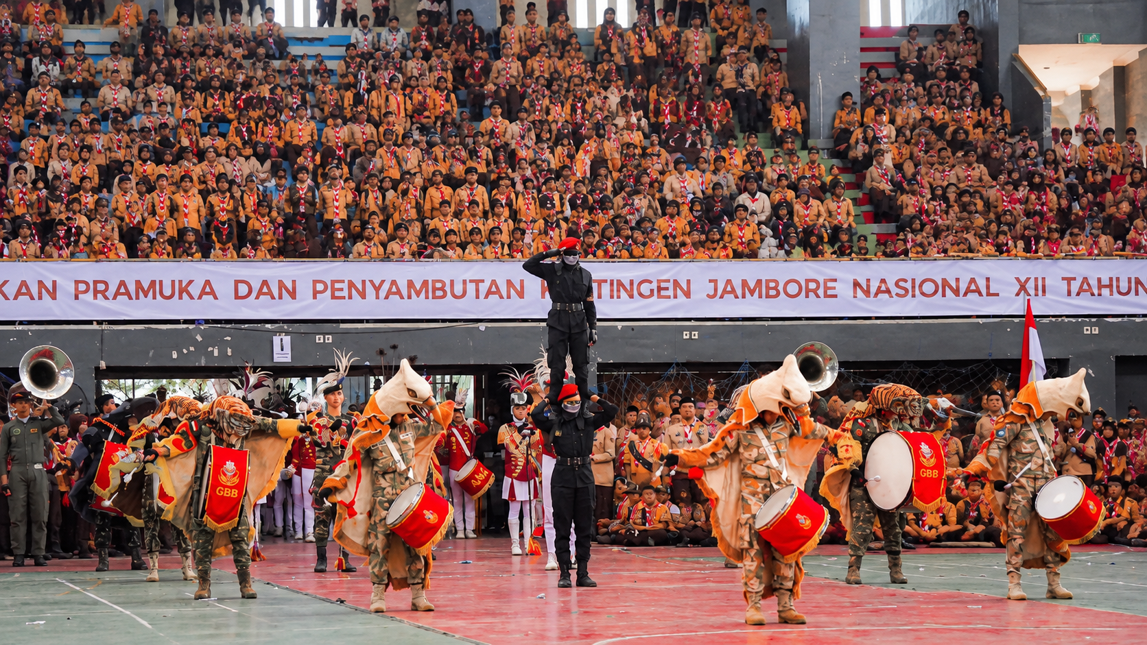 Drumband Genta Buana Brawijaya Tampil di Apel Akbar Hari Pramuka ke-65